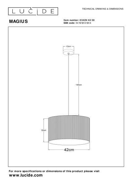 Lucide MAGIUS - Hanglamp - Ø 42 cm - 1xE27 - Naturel - technisch